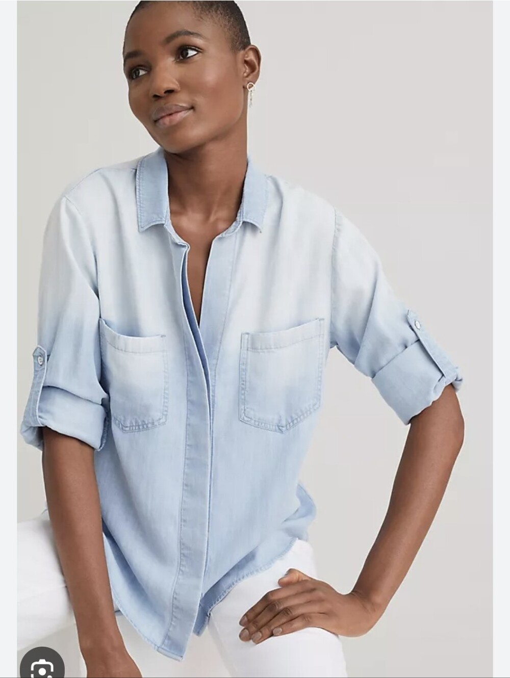 Bella Dahl Anthropologie Split Back Button Up Shirt Ombre Wash Roll Tab Tencel M